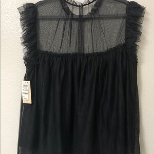 Chic Black Sheer Ruffle Blouse